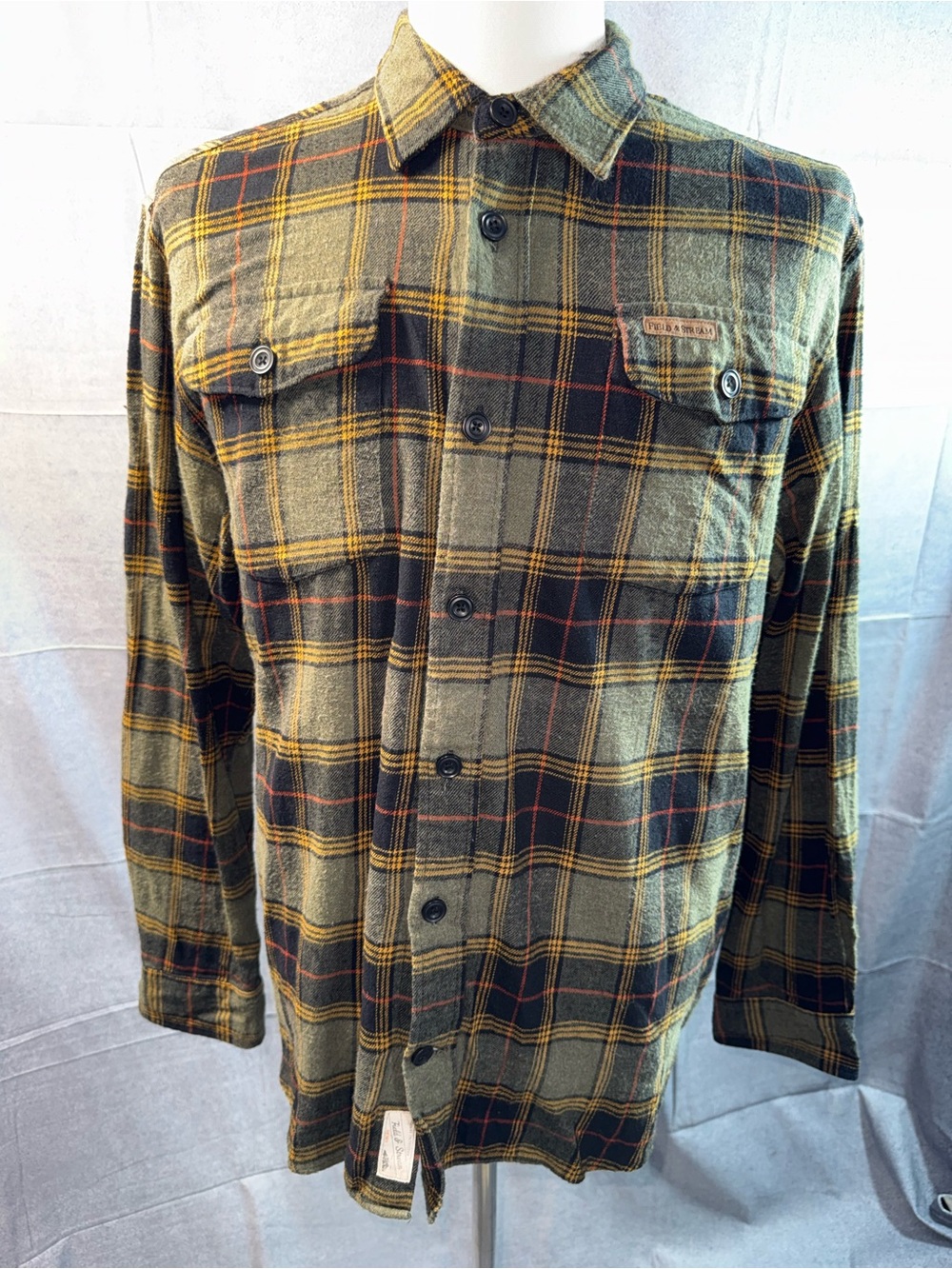 1674-Field & Stream Olive and Yellow Plaid Shirt Jacket